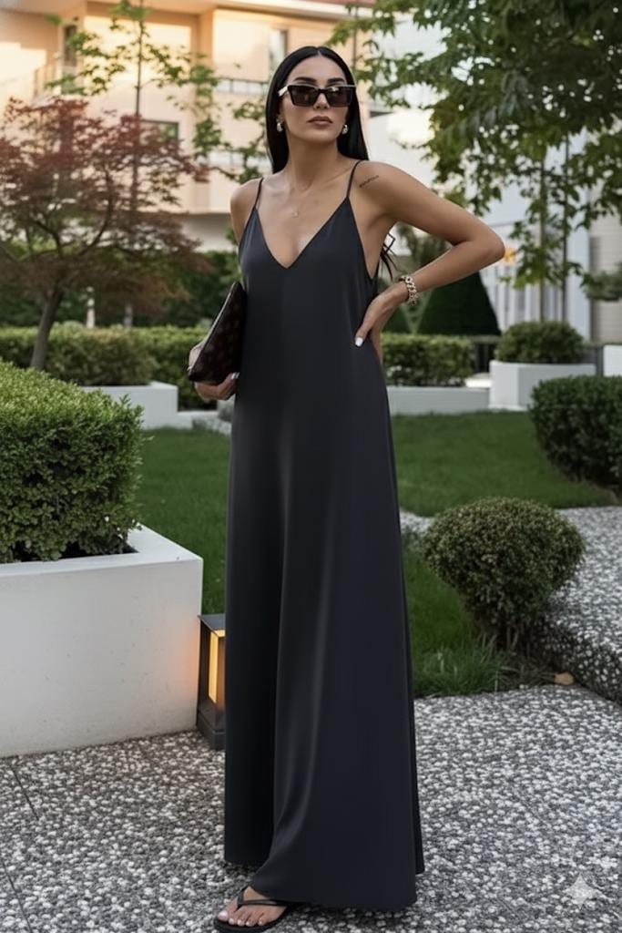 Black Backless Maxi Dress: Elegant Spaghetti Strap V-neck - Etsy