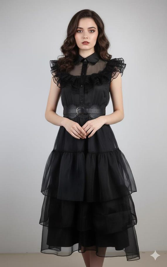 Wednesday Addams Cosplay Dress  Black Lace Gothic Princess Costume - Etsy  New Zealand