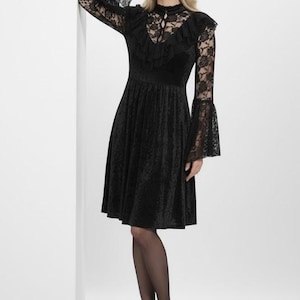 Plus Size Gothic Velvet Lace Dress  Flare Sleeve Ruffled A-line Retro  Party Outfit - Etsy