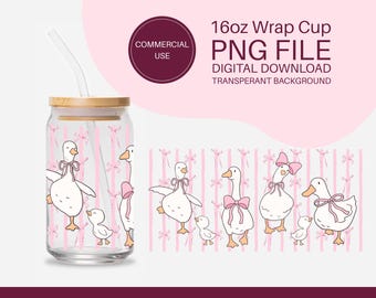 Coquette Goose Libbey Cup Wrap: Kawaii Tumbler PNG (Digital Download)