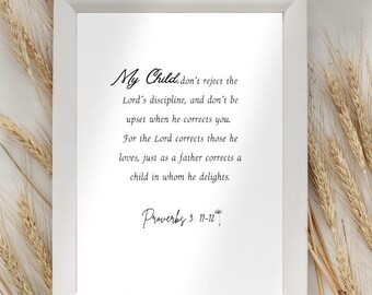 Ordspråksboken 3:11-12 Skrifttryck | Minimalistisk kristen väggkonst (digital nedladdning)