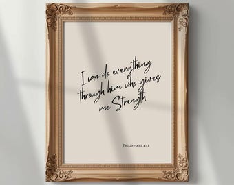 Philippians 4:13 Scripture Print | Christmas Bible Verse (Digital Download) Christian Printable Bible Quote