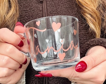 Personlig namnmugg, Hjärtans design anpassat namnkaffe, moster, systermugg, Anpassad text Gåva till henne