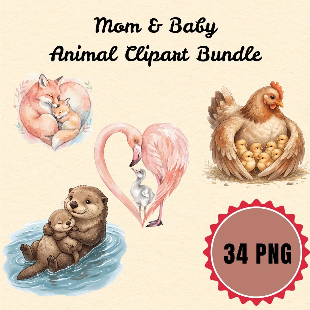 Mom and Baby Animal Clipart Bundle - Etsy