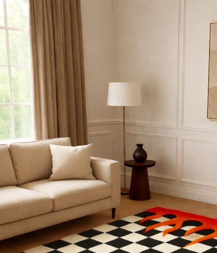 Handmade Checker Flame Rug, Black White Checkered Area Rug, Modern Fire ...