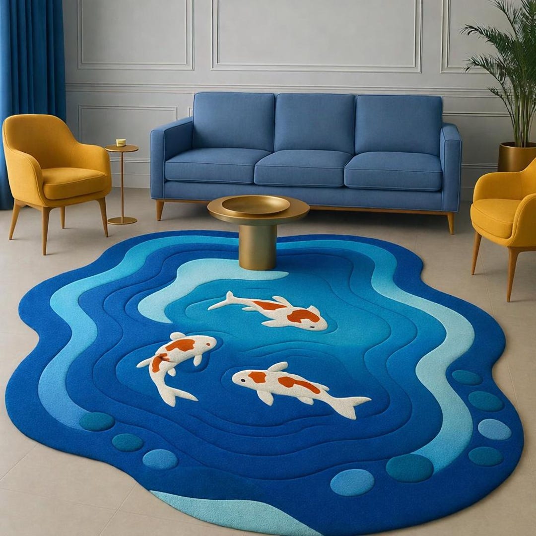 Fish Rug Handade Handmade Wool Koi Fish Pond Rug – 3D Tufted Art Carpet - Etsy