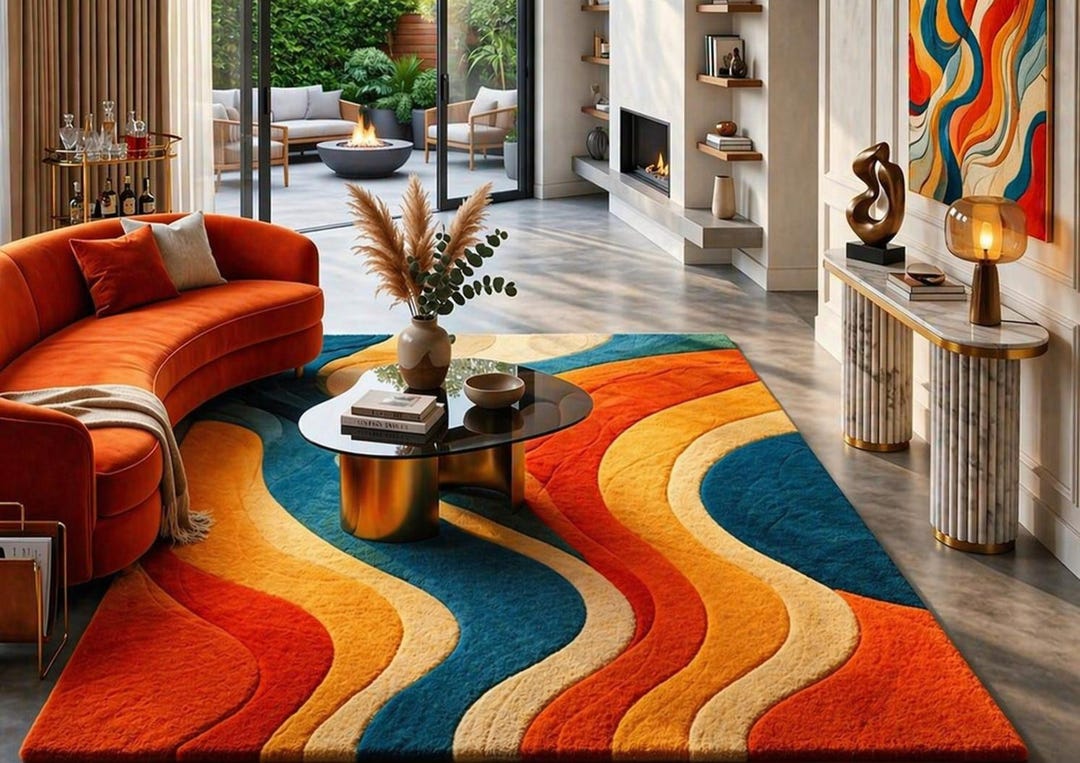 Modern Abstract Wave Design Green Rug Soft - Etsy