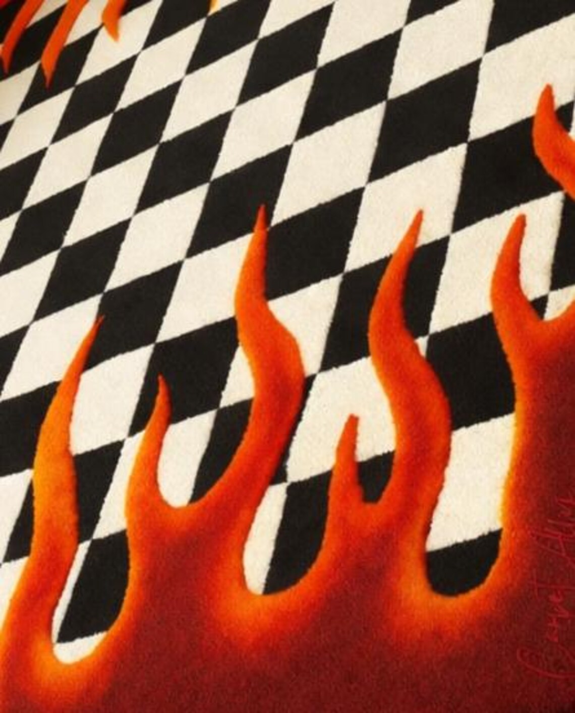 Handmade Checker Flame Rug, Black White Checkered Area Rug, Modern Fire ...