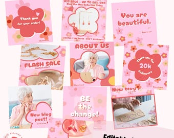 Editable Canva Post Kit – 10 Social Media Designs for Business Marketing | Pink Template Pack