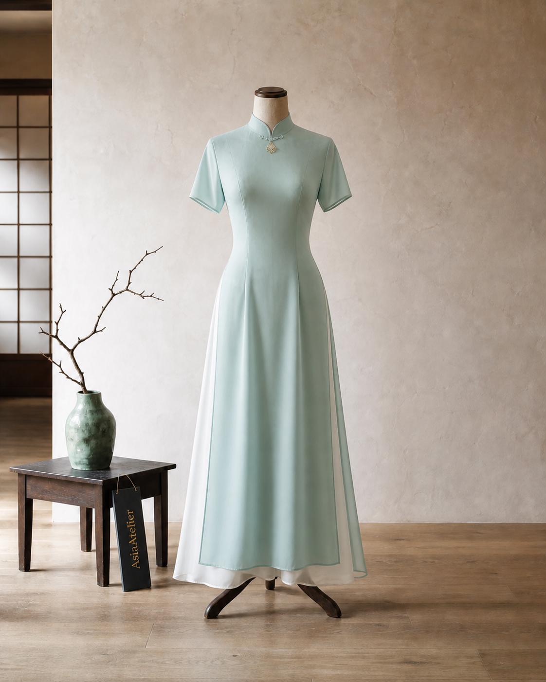 knee length dresses for ladies Bridesmaids Gray Chinese Style Dress (BM07) S / Two Layers / Gray main image 0
