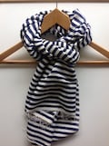 Navy stripe scarf- Navy Denim and white stripe scarf handwoven- Navy wool cotton scarf for men and women- handspan DENIM BLUE scarves 2025 product logo
