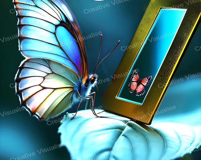 Two colourful butterflies on a leaf facing each other through a glass wall Under Moonlight