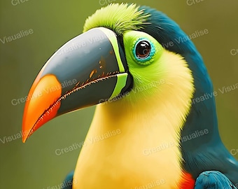 Colourful Toucan Bird Printable Wall Art Digital Download High Resolution PNG and PDF Print