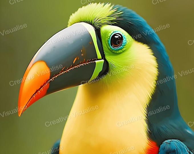 Colourful Toucan Bird Printable Wall Art Digital Download High Resolution PNG and PDF Print