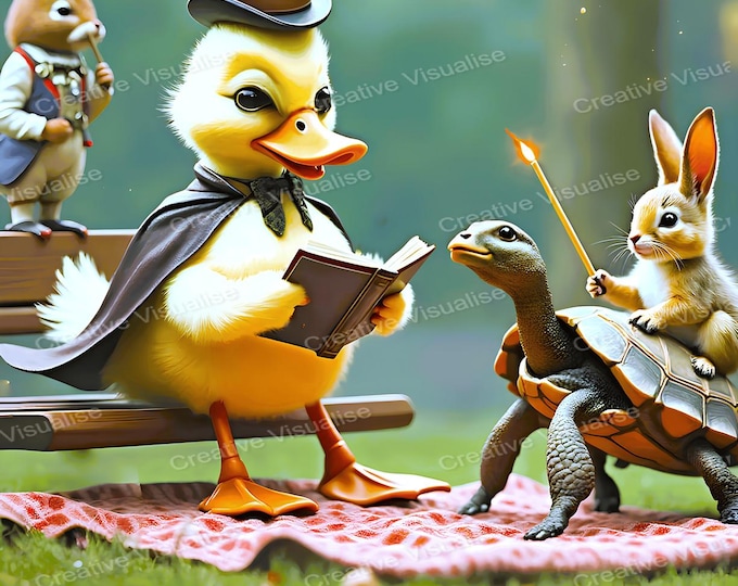 Duck Reading Storybook Printable Wall Art, Digital PNG PDF 300 DPI