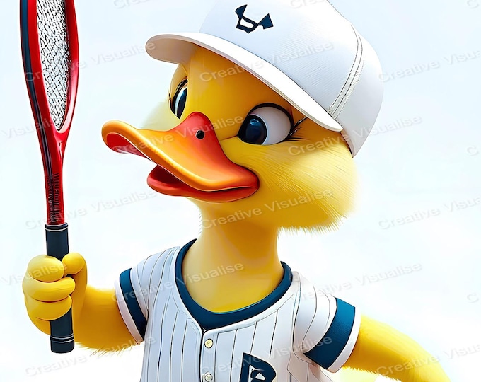 Duck Tennis Player with Hoodie Printable Wall Art Digital Download High Resolution PNG PDF