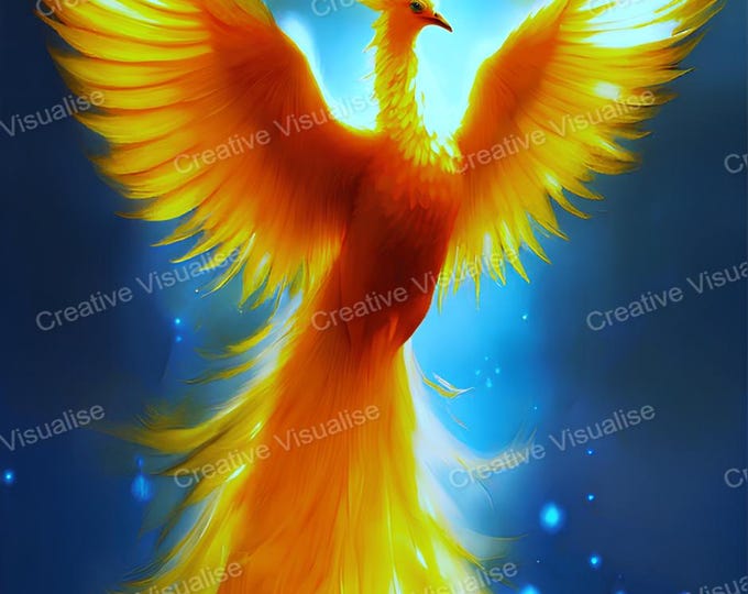 Orange Phoenix Wall Art Printable | Fire Bird Fantasy Digital Download PDF & PNG