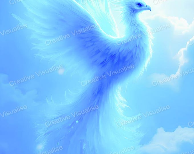 Blue Phoenix Wall Art Printable | Fantasy Bird Digital Download PDF & PNG