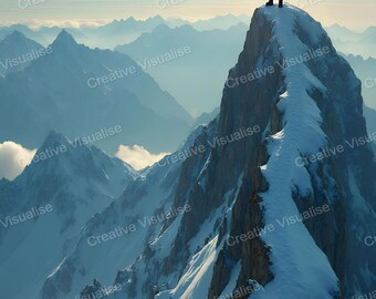 Bergsteiger Feiern auf Eisberg Spitze mit Armen Öffnen Unter hellem Sonnenlicht Nach Eroberung