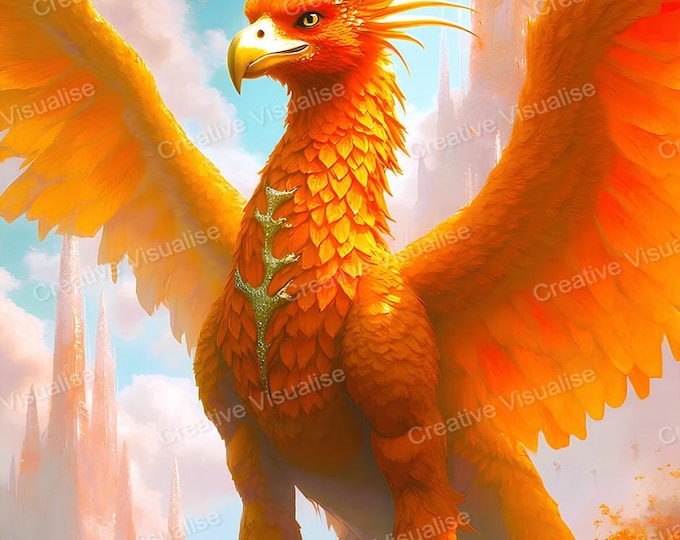Orange Griffin Wall Art Printable | Mythical Fantasy Creature Digital Download PDF & PNG