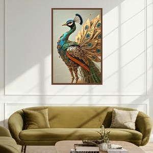 Fondo de pantalla de un pavo real robot (impresión digital de alta resolución, 11000 x 16000 píxeles, 300 DPI, JPEG-PDF)