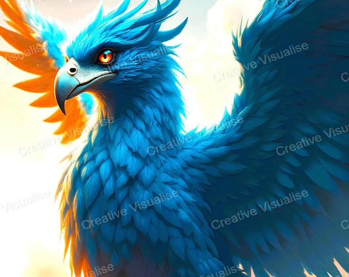 Blue Griffin Wall Art Printable | Mythical Fantasy Bird Digital Download PDF & PNG