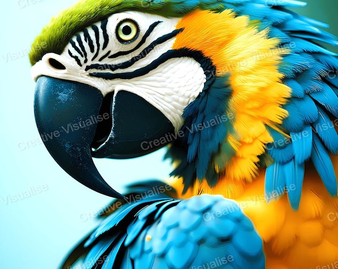 Macaw Parrot Portrait Wall Art Printable | Colorful Tropical Bird Digital Download PDF & PNG