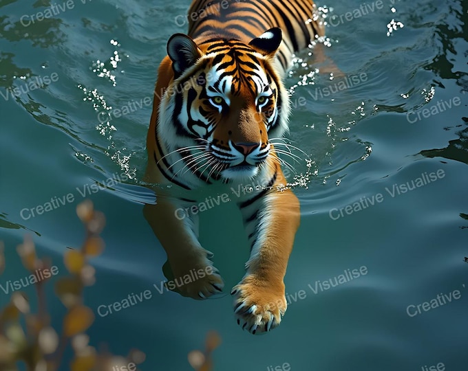Tiger Swimming in Water – Striking Wildlife Nature Wall Art