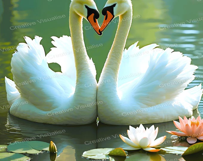 Swans in Lake Wall Art Printable | Peaceful Nature Digital Download PDF & PNG