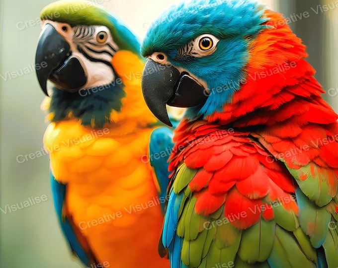 Macaw and Parrot Wall Art Printable | Colorful Tropical Birds Digital Download PDF & PNG