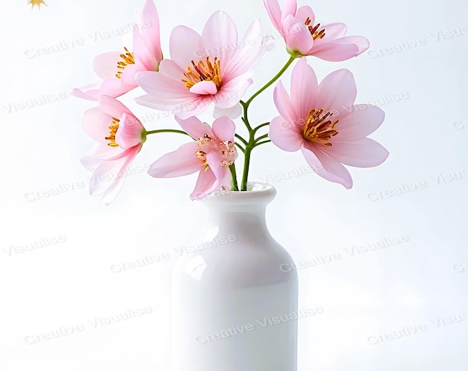 Pink Flowers in White Ceramic Vase Printable Wall Art Floral Home Decor