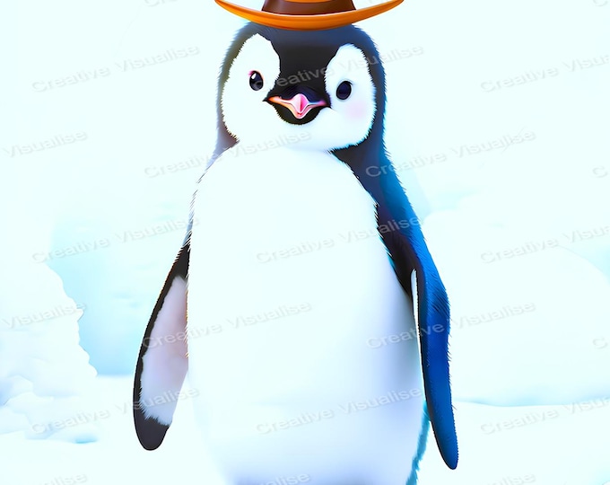 Penguin Wearing Hat Wall Art Printable | Winter Holiday Nursery Decor | Digital Download PDF & PNG