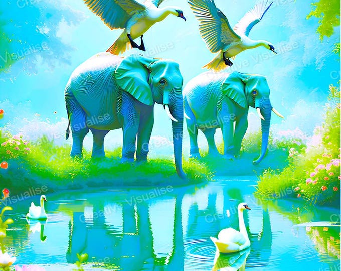 Swan and Elephant Digital Print, PNG: 4700x7000 Pixels 300 DPI, and PDFs