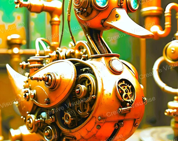 Robot Duck Wall Art Printable | Futuristic Bird Digital Download PDF & JPEG