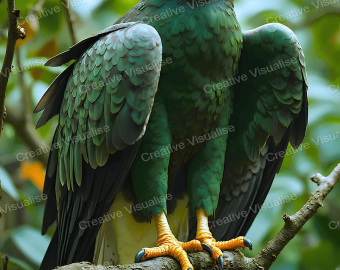 Eagle on Branch Jungle Wall Art Printable, Majestic Wildlife Bird Digital Download, PNG & PDF