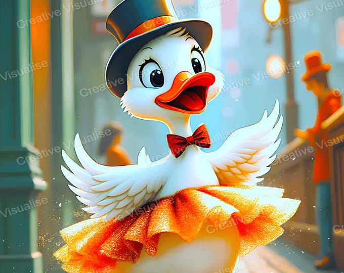 Happy Baby Duck Walking Printable Wall Art, Digital PNG PDF 300 DPI