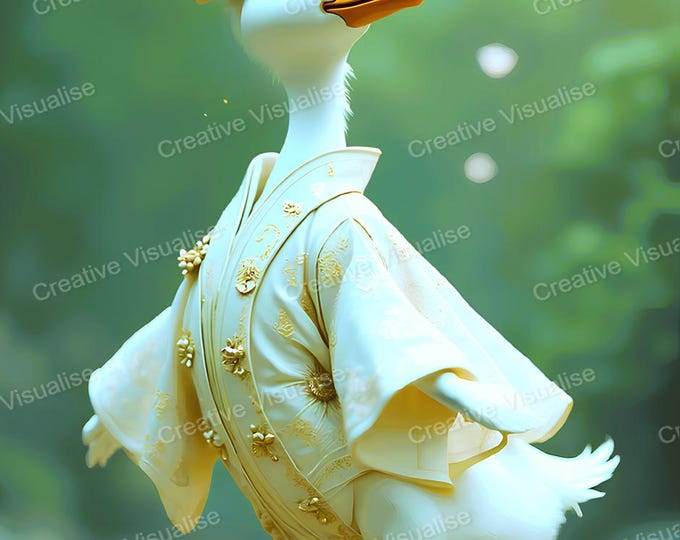 Fantasy Goose in Clothes Printable Wall Art, Digital PNG PDF 300 DPI