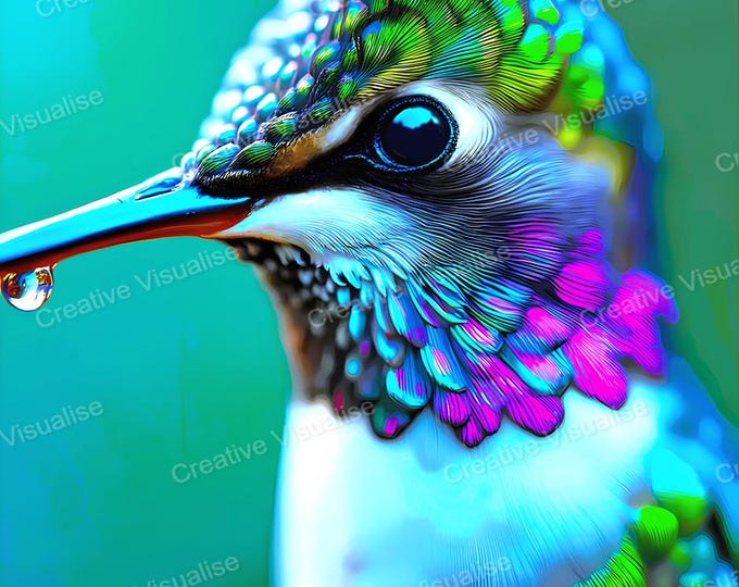 Hummingbird Close Up Wall Art Printable | Detailed Bird Digital Download PDF & PNG