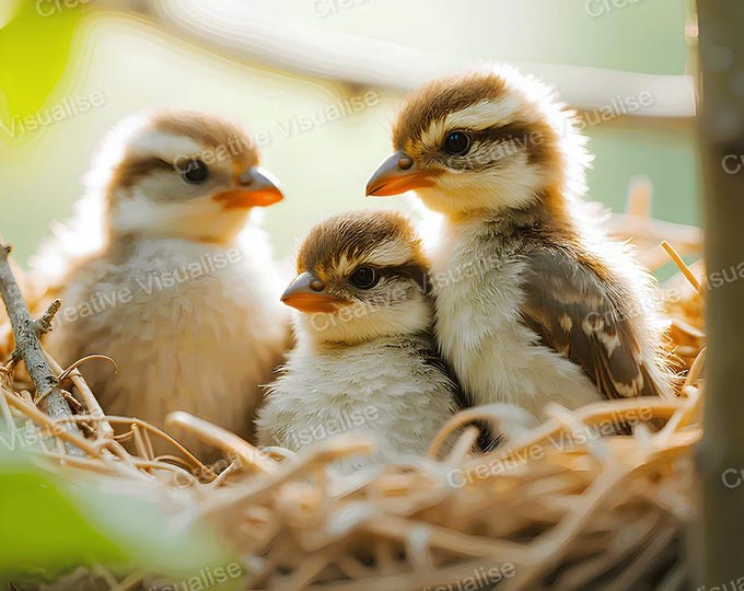 Fledglings Sitting in Nest Printable Wall Art, Digital PNG PDF 300 DPI