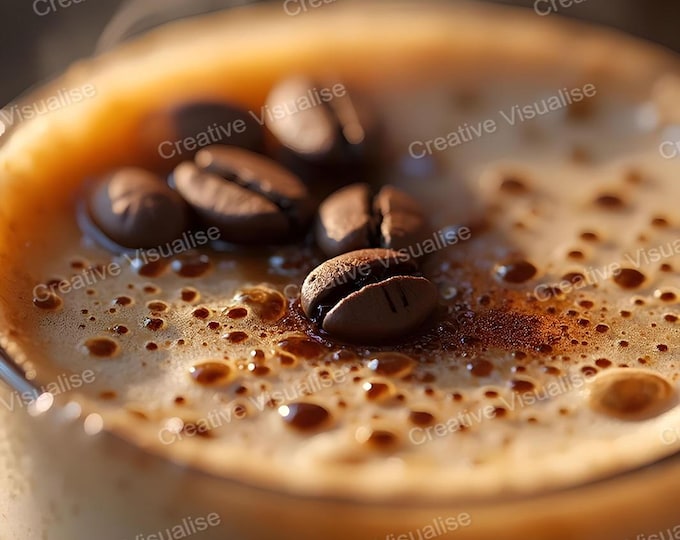 Close-Up Glass of Latte Topped with Smooth Froth and Garnished with Coffee Beans