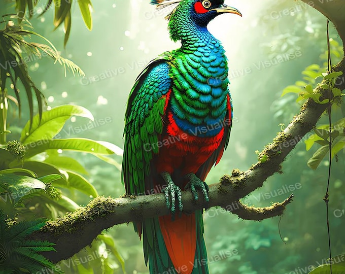 Colorful Victoria Crowned Pigeon Jungle Printable Wall Art Digital Download