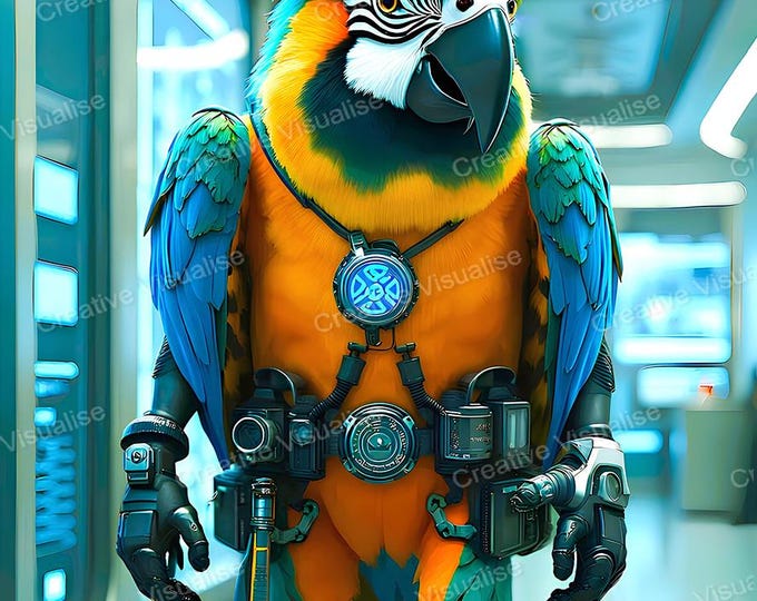 Macaw Parrot Security Staff Printable Wall Art Digital Download High Resolution PNG PDF