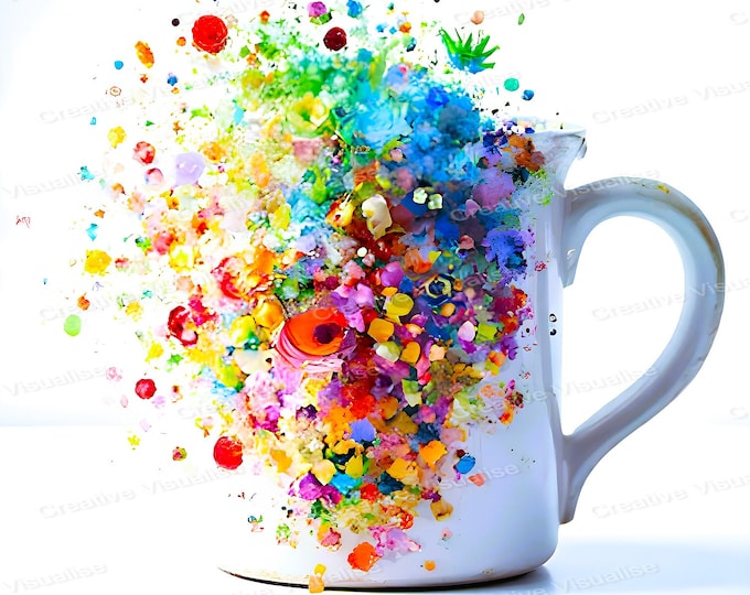 Colorful Crystal Flowers in Ceramic Mug Printable Wall Art Floral Digital Download Decor