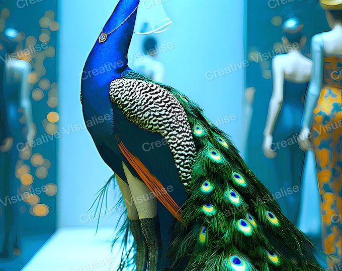 Peacock Dress Fashion Model High-Resolution Digital Print, 11000 x 16000 Pixels 300 DPI JPEG
