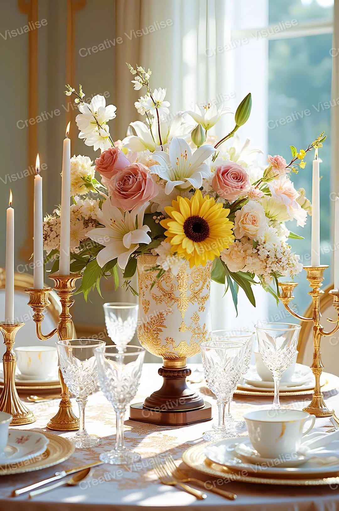 Royal Dinner Table Setup Example Elegant Royal Dinner Table Setting With Glassware, Floral Centerpiece ...