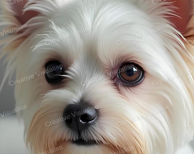 Close-Up Portrait of White Maltipoo Dog with Soft Fur and Gentle Expression