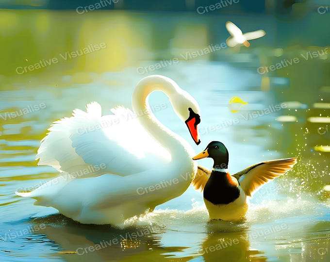 Swan and Duck Wall Art Printable | Bird Nature Decor Digital Download PDF & PNG