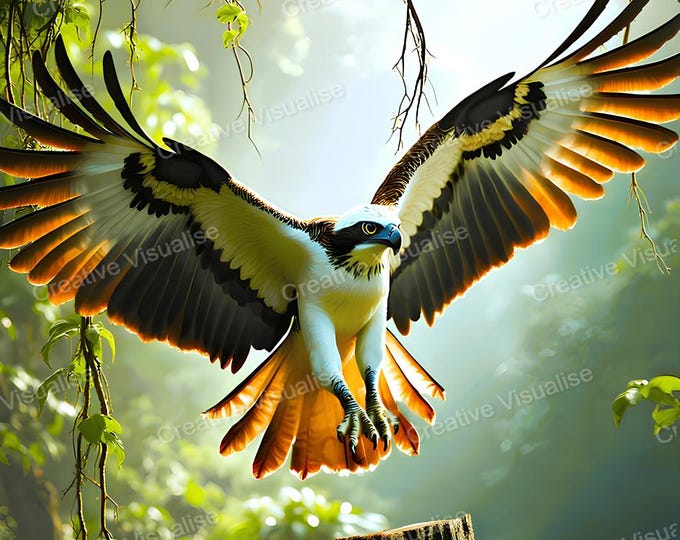 Flying Eagle Landing in Jungle Wall Art Printable | Majestic Wildlife Digital Download PDF & PNG