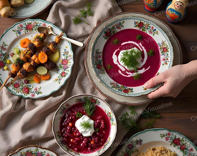 Rustic Table Setting with Porcelain Dishes, Stew, Rice, and Grilled Chicken– Traditional Dining Scene