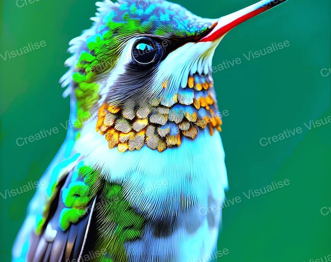 Hummingbird Wall Art Printable | Colorful Bird Digital Download PDF & PNG